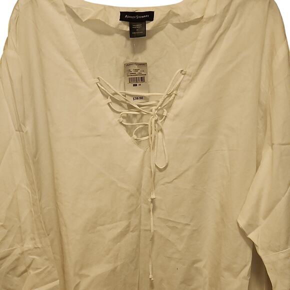 Ashley Stewart Blouse Women's 26 White Lace Up Bell Sleeve NWT - Picture 2 of 5